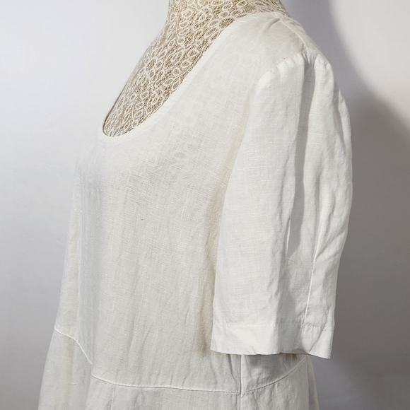 Eva Tralala Women Size S 100% Linen White Scoop Neck Pleat Side Zip Top Boho - Picture 5 of 15